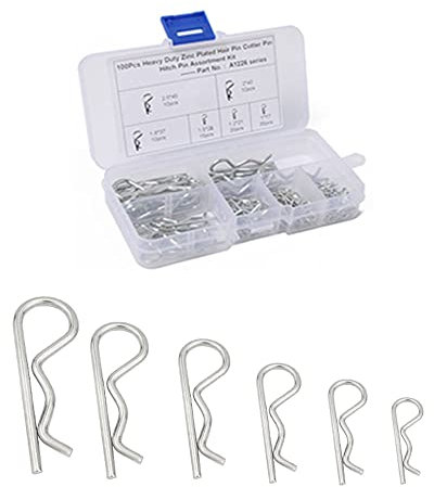BDHI 100pcs Stainless Steel R Cotter Pin 6size Carbon Steel Hitch R Split Clips Retaining Spring Hitch Cotter Assortment Hitch Pin Clips Fastener Set for Tow Tractor Light Truck Lawn Mower(D33-100)