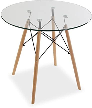 Versa Priya Mesa de Comedor para Cocina, Terraza, Jardín o Comedor, Medidas (Al x L x An) 73 x 80 x 80 cm, Cristal y Madera, Color Marrón y Transparente