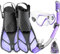 CAPAS Snorkel Mask Fins Set, Travel Size Snorkeling Gear for Adults with Short Adjustable Swim Fins, High Resistant Scuba Diving Mask and Dry Top Snorkel, Come with a Carrying Bag (Purple, L/XL)