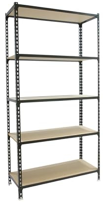 Simonrack Schwerlastregal, Lagerregal, 200x100x50 cm, Metallregal, Kellerregal, Biegestelle 150 kg, 5 Holzfachböden, Anthrazit/Holz - Maderclick | 5 Höhen, Holztablett, 150 kg Biegepunkt, Anthrazit, Korrosionsschutzfarbe, Klicksystem