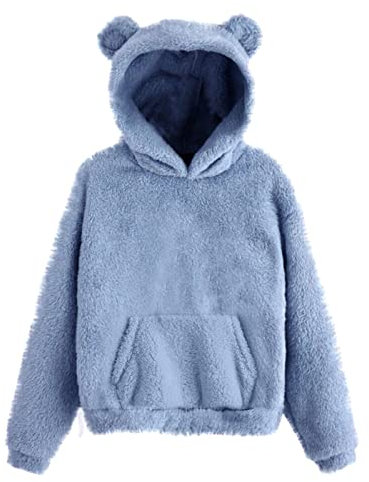 Ansenesna Damen Hoodie Mit Ohren Teddyfleece Pullover Flauschig Warm Kapuze Elegant Pullover Frauen Plüsch Fleece Einfarbig Pulli