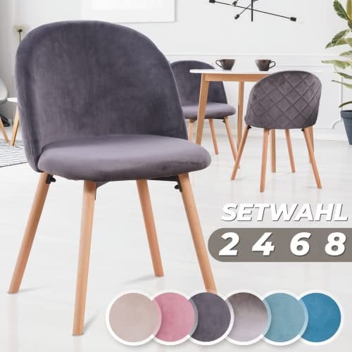 Esszimmerstühle, Küchenstühle, Polsterstühle aus Holz, moderne Wohnzimmerstühle aus Samt, gepolsterte holzbeine Schalenstühle im 2er 4er 6er 8er Set Farben: Beige, Rosa, Hellgrau, Dunkelgrau, Türkis