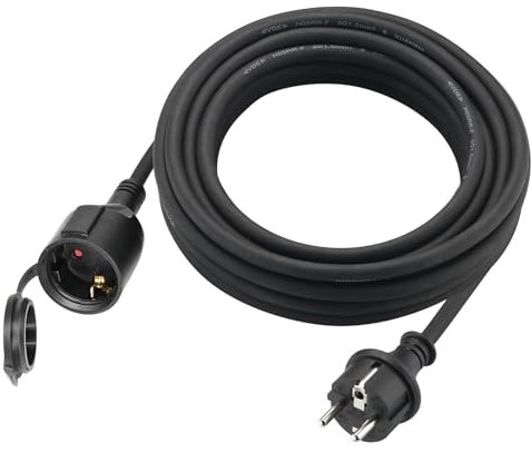 Cavo di prolunga per esterni, 3 m, per esterni, in gomma, con spina Schuko, cavo di prolunga IP44, cavo di prolunga 3G1,5 mm², cavo elettrico esterno, con tappo di protezione, 3500 W, nero