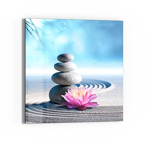 DEQORI Glasbild Echtglas | Motiv Motiv eines Zen-Gartens | quadratisch einteilig 30x30 cm | schöne Dekoration | Wandbild für Wohnzimmer, Schlafzimmer, Flur & Küche | moderne Wanddeko
