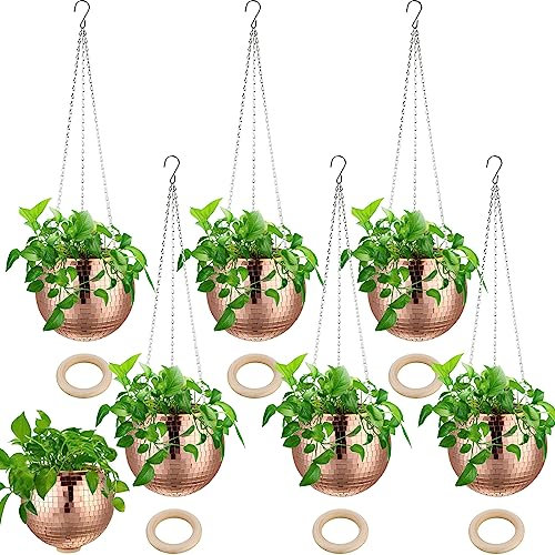 Remerry 6 Stück 15,2 cm Discokugel-Pflanzgefäß, Spiegelkugel, hängende Pflanzgefäße, Discokugel-Vase mit Kette und Holzringen, Topf für Innen- und Außenbereich, Pflanzen, Blumen, Sukkulenten, Zuhause,