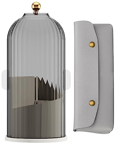 360° Rangement Pinceaux Maquillage avec Couvercle, Boite Rangement Maquillage avec Trousse de Maquillage, Make up Organiser pour Pinceau, Rouge à Lèvres, Eye-Liner (Noir Transparent)