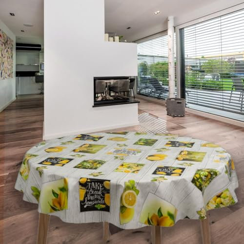 laro Rund 140 cm Wachstuchtischdecke Tischdecke Abwaschbar PVC Zitrone Limonade Rund 140cm, Muster:Zitrone Limonade, Größe: Rund 140cm