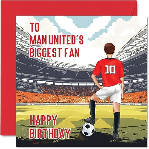 Stuff4 Fußball-Geburtstagskarte für Fans von Man United, großer Fan | Lustige Geburtstagskarte für Sohn, Vater, Bruder, Onkel, Kollegen, Freund, Cousin, 145 mm Footy Footie Geburtstagsgrußkarten