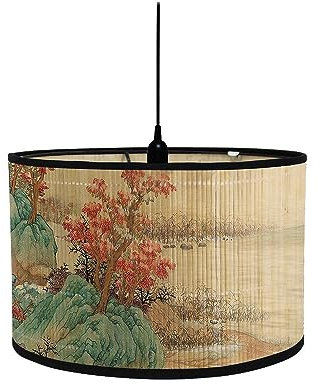 Morbuy Abat-Jour en Bambou, Style Chinois Rétro Diamètre 30cm Abat-Jour de Rechange pour Décoration Hôtel Maison, Lampe de Chevet, Lampe de Table, Lampadaire, Lampe de Plafond (Style E)