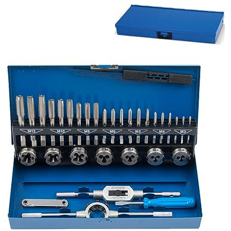 SUBTLETY Gewindeschneider Set 32 TLG. Gewindeschneidsatz Metrisch M2-M18 Wolframstahl Hohe Präzision Gewindebohrer Set Profi Schneideisensatz Gewinde Schneider Bohrer Werkzeug Set für DIY Heimwerker