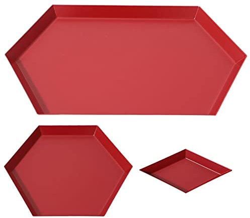 OQHAIR Frutero Rojo Poligonal Plato de Fruta combinación Bandeja de Almacenamiento nórdico geométrico rombo Metal Hexagonal joyería Bandeja Plato de Fruta (tamaño del Plato: 12 Pulgadas)