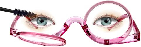 MMOWW Makeup Reading Glasses for Womens, Dual Lens Magnifying Flip-Down Spin Fashion Glasses (Pink, +1.5)