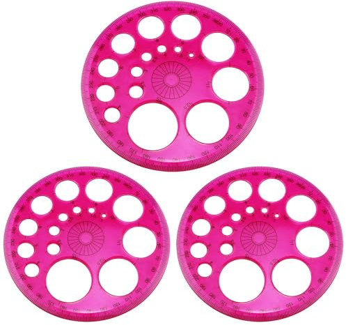 Haidong 360° runder Winkelmesser, runde Schablone, Kunststoff, Winkelmesser, rundes Zeichenwerkzeug, anwendbar, Büro, Zuhause, Klassenzimmer (rot), 3 Stück