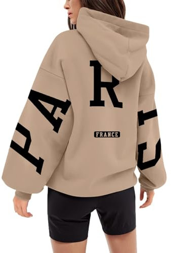 Generisch Backprint Hoodie Damen Mit Paris Aufdruck Oversize Pullover Mit Kapuze College Hoody Athletic Sweatshirt Baumwolle Freizeit Kapuzenpullover Langarm Oberteile Langarmshirt Tops