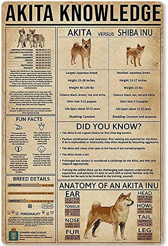 Akita Wissen Metall Poster Akita Versus Shiba Inu Retro Blechschild Schule Café Schlafzimmer Badezimmer Küche Zuhause Kunst Wanddekoration Plakette