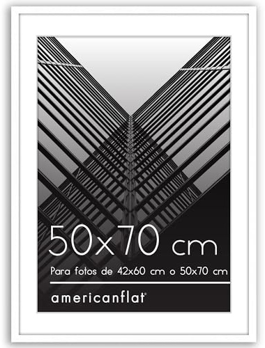Americanflat Bilderrahmen 50x70 cm Weiß - Bilderrahmen 42x60 cm mit Passepartout - Fotorahmen mit poliertem Plexi-Scheibe