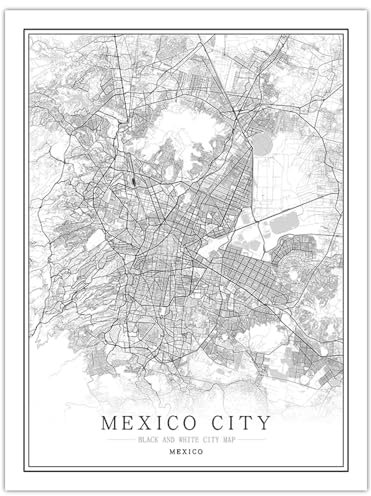 Weiß MEXICO CITY 3d Drucken Stadtplan Kreatives Linienkunst-Kartenmuster, Wandkunstbild, Heimdekoration, Leinwandmalerei 40x50 cm