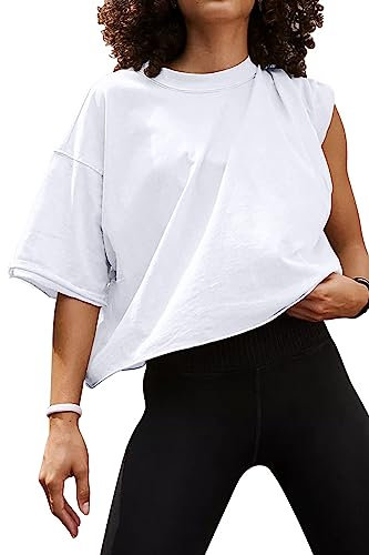 AirMood Oversize Workout Crop T-Shirt Tops Oversized Casual, weiß, L