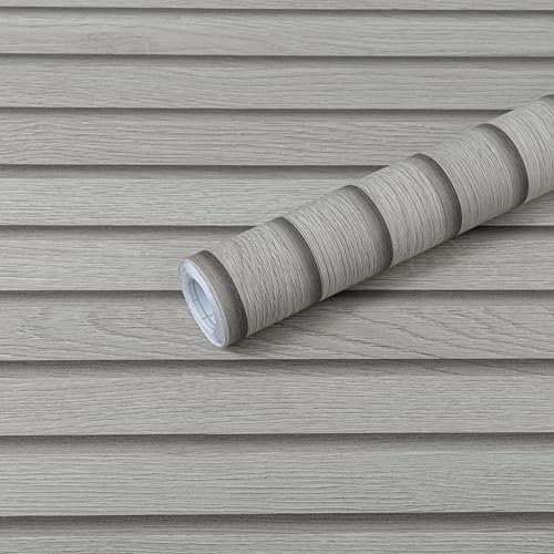 Honcet Wood Panel Wallpaper Grey, Self Adhesive Wallpaper Wood Effect 40x600cm, Sticky Back Plastic Slat for Walls Furniture, Removable