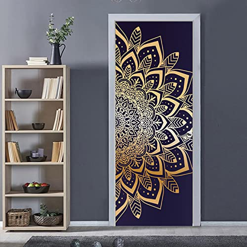 MULBEVD 3D-Türtapete Selbstklebend Geeignet für Wohnzimmer Zimmerwanddekoration Türposter Selbstklebend Mandala-Kunst Türfolie (DM124) 90 x 200 cm