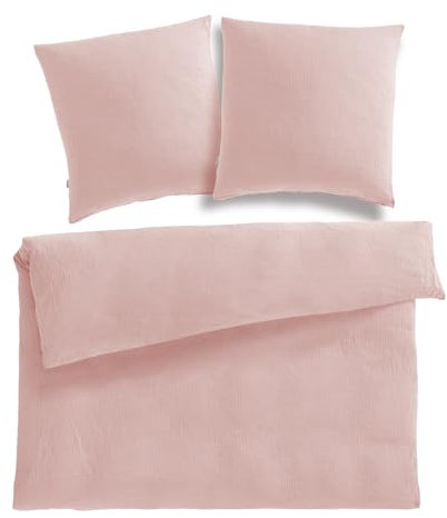 Pure Label Musselin Bettwäsche 200x220 cm mit Kissenbezug 2er Set 80x80 cm aus 100% Baumwolle - Traumhaft weiche, kuschelige Bettwäsche-Sets in rosa