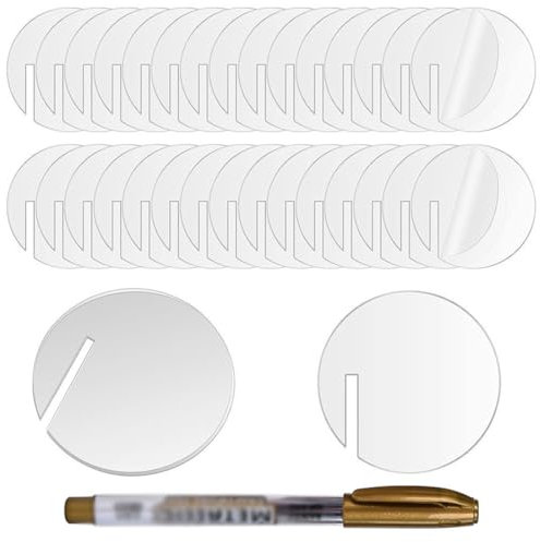 EIHI 30 Stück Acryl Getränk Tags Party Getränk Tag 4 cm mit 1 Stück metallic radierbar Marker Pens - Glasmarkierer - Champagner Glas Marker Tag für Bar Hochzeit Weinprobe Party(transparent rund)