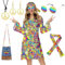 TOLOYE Deguisement Hippie Femme, Deguisement Année 60 Année 70 avec Lunettes Accessoires 60s 70s, Deguisement Disco Femme, Costume Hippie Robe Hippie Boheme pour Cosplay Carnaval Bal Masqué (L)