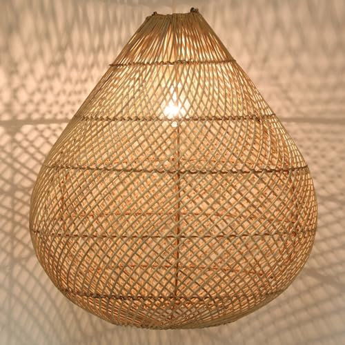 Rattan Lampe Majene aus Natur Rattan & Eisen handgefertigte Boho Chic Pendelleuchte moderne Hängelampe in Tropfenform LP014L