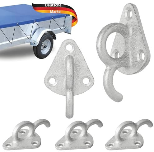 TRAILERKRAFT® Crochets à Trois Trous PlusPro pour bâches et Filets de remorques | Crochets de Tension à Trois Trous pour ridelles de remorques de Voitures | avec œillet, métal, 5 pièces.
