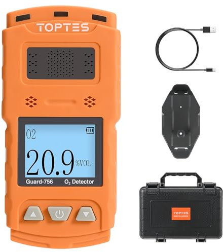 TopTes Guard-756 Aufgerüsteter O2-Monitor, Tragbarer Sauerstoffdetektor, 0,5 s Reaktion, Wiederaufladbar, mit Vibrations-, Licht- & Tonalarmen, Staub- und Explosionsgeschützt, für Arbeit und Zuhause
