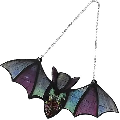 Fledermaus-Fenster-Sonnenfänger, Bunte Reflektierende Fledermaus-Ornamente mit Kette, Halloween-Fensterdekorationen für Fenster, Gärten, Veranden