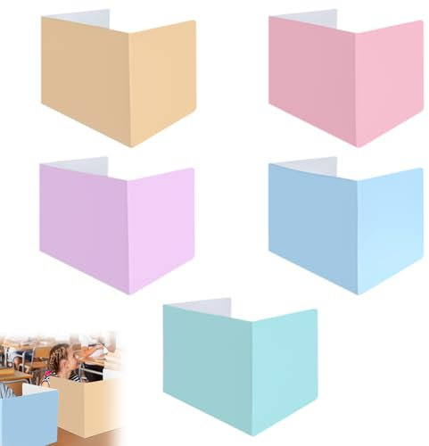 WIYETY 5 Stück Trennwand Schreibtisch: Tragbarer Sichtschutz Schreibtisch, Papier Faltbar Tragbarer Schreibtischteiler, Schreibtischteiler Schutzschirm für Lernbüro Grundschule(Macaron-Farbe)