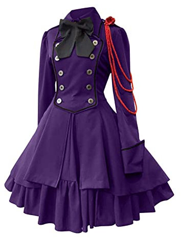 Generisch Robe pour femme style rétro, couleur unie, manches trompette, longue robe de princesse médiévale, massue véritable, lilas, 4XL