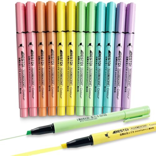 YOSKAEDI Textmarker Pastell Set, 12 Stück Bibel Marker Stifte leuchtstift No Bleed, Highlighter Pen Stift Pastell Marker, Sehr Geeignet für Schulbedarf Zum Lernen und Arbeiten(6er Pack)