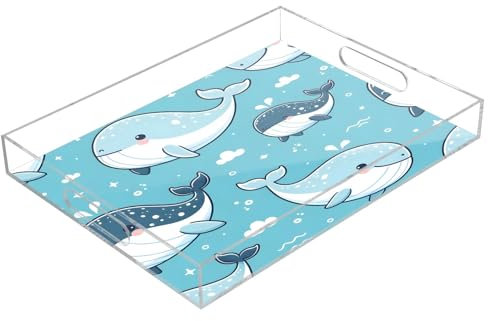 Simpatico vassoio da portata rettangolare trasparente con manici, per tavolino, cucina, bagno