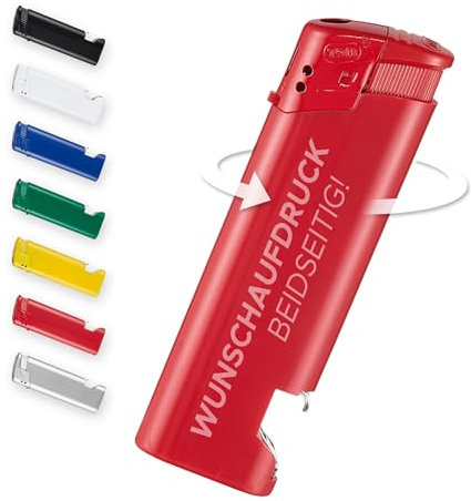 #teamludorf 100 Stück rote Feuerzeuge mit Flaschenöffner - Nachfüllbar, robust, personalisierbar mit UV-Druck - Perfekt für Hochzeiten, Feiern, Events & Werbegeschenke