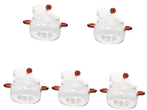 PRETYZOOM 5pcs High Borosilicate Glass Soup Pot Heat Resistant Stew Pot Lids for Cooking Home Restaurant Use