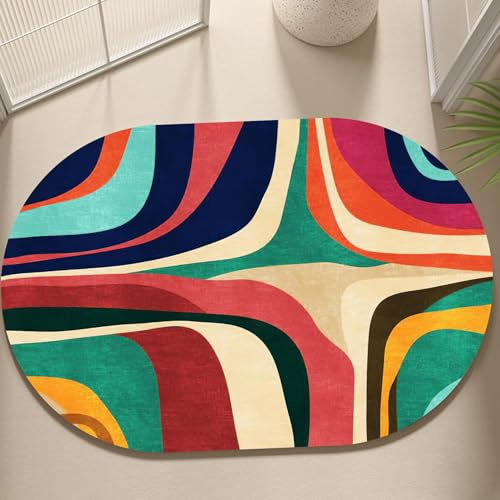 VARIKASHOM Kurzflor Oval Teppich Wohnzimmer Schlafzimmer，Waschbar Anti-Rutsch Große Teppiche Küche, 1,Rot,160 x 180 cm