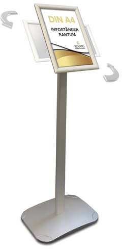 Dreifke® Infoständer Rantum A4 silber | drehbar im Hoch – und Querformat | Aluminium Klapprahmen | Menüständer | Kundenstopper | Präsentationsständer
