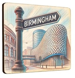 Wooden Fridge Magnet with Birmingham Landmark Design (mag-kf25-2554)