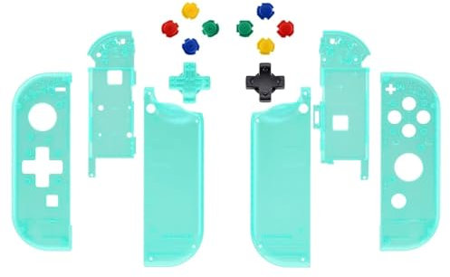 BoBoBn Coque de Remplacement for Manette de Jeu Switch, Ensemble de Boutons EXtremeRate for Nintendo Switch NS JoyCon et NS OLED JoyCon - Série Transparente(Emerald Green)
