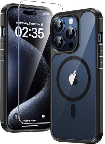 TAURI für iPhone 15 Pro Max Hülle 6,7 mit Schutzfolie - Schwarz | Kompatibel mit MagSafe, Schutz nach Militärstandard, [Anti-Vergilbung] Stoßfest Magnetisch Handyhülle