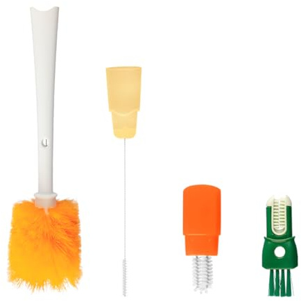 Lotsdonxia 5-in1 Deep-Clean Bottle Brush For Baby Bottle, Flask Scrubber, Hard Bristle Silicone Heads, Space-Saving Design with Hanging Hook (Orange)