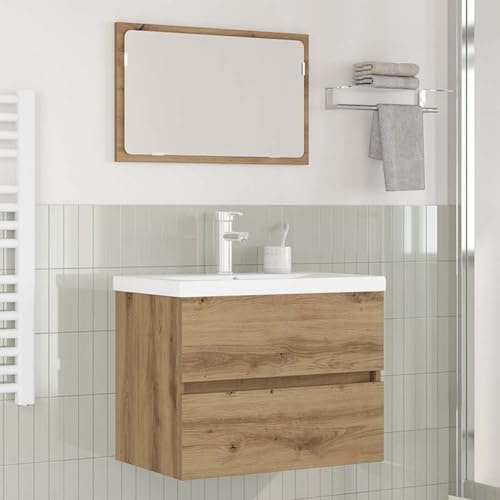 vidaXL Bathroom Furniture Set 3 pcs Artisan oak 60 x 38.5 x 45 cm, Bathroom Storage Solutions, Modern Cabinet, Space-Saving Furniture, Minimalist Style, Functional Design, Clean Lines, Utility