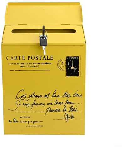 Boîte aux lettres murale vintage pour lettres, décoration et fonctionnel, solution de rangement extérieure (jaune)