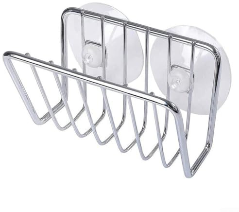 Sisinkal Kitchen Sink Sponge Holder Draining Basket with Suction Cup Metal Sink Organizer Rack Design Stable Drainage for Dishwashing Sponges Brushes Dish Cloths Caddy(Silver)
