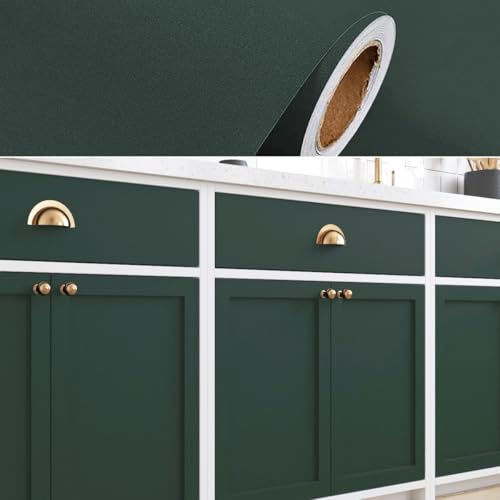 60cm×5m, Dark Green Vinyl Wrap for Furniture Stickers, Green Vinyl Self Adhesive, Matt Finish Sticky Back Plastic Roll, Plastic Wrap for Furniture Makeover, Contact Paper Self Adhesive Wallpaper