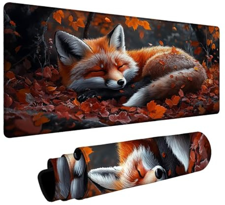 Fox Mouse Mat Autumn Mousepad with Stitched Edges as Desk Mat Improved Pecision and Speed, Mouse Pad as Desk Accessories for Laptop Wireless Keyboard Table Autumn Decorations 28 x 12 x 0.12in DBYH1537