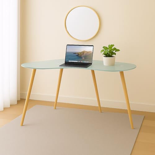Mesa de Escritorio con Tapa de Cristal Translúcido y Patas Efecto Madera Roble Aserrado – 120x60x74 cm – Diseño Moderno y Elegante
