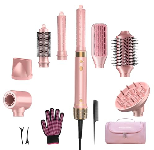 Mythsight 8-in-1 Airstyler – Haartrockner mit Dualspannung und Föhnbürste, inkl. Reisetasche. Automatischer Lockenaufsatz (L/R), schnelles Trocknen, frizzfreies Volumen & Styling ohne Hitzeschäden